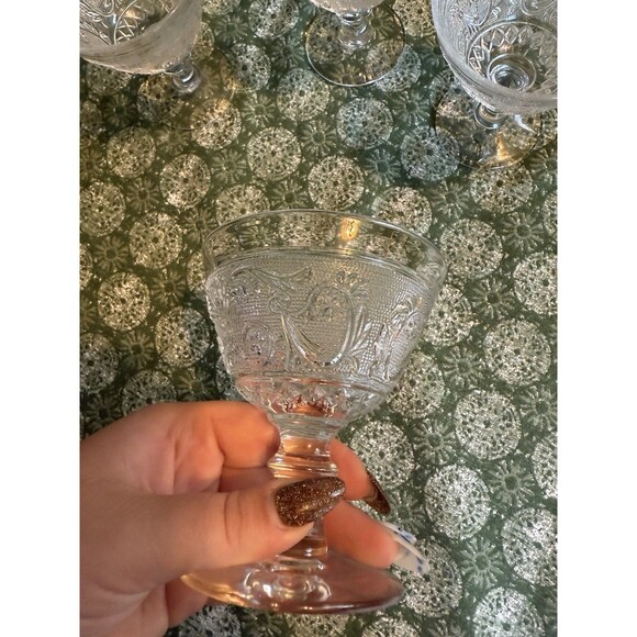 4 Duncan Miller Sandwich Clear Ice Cream Dishes Set Vintage Scroll Etch MCM Lot - Picture 3 of 5